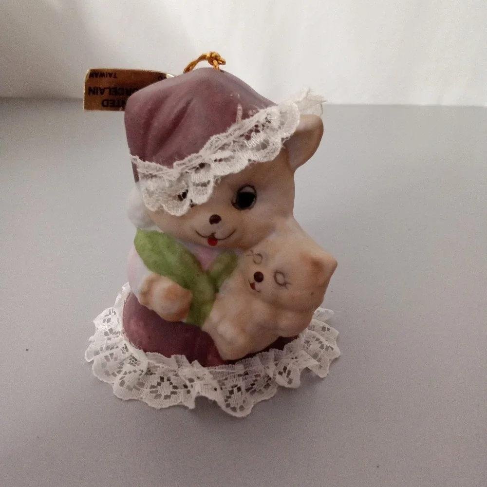 Jasco Caring Critter Chimers Vintage Porcelain Bear Bell Ornament Hand Painted